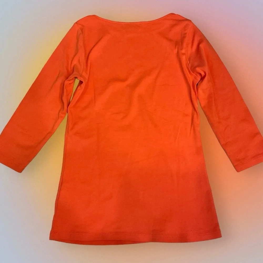 Zara Organic Cotton 3/4 Sleeve, Crew Neck T-Shirt, Bright Orang, Beautiful! Sz S - Picture 1 of 7